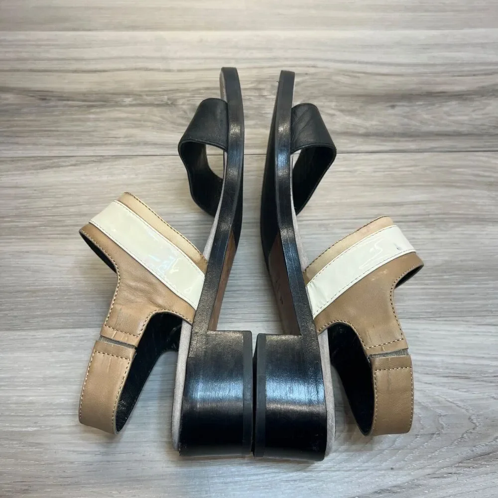 Aquatalia‎ Women’s Cream Slingback Leather Low Block Heel Sandals Size 7.5